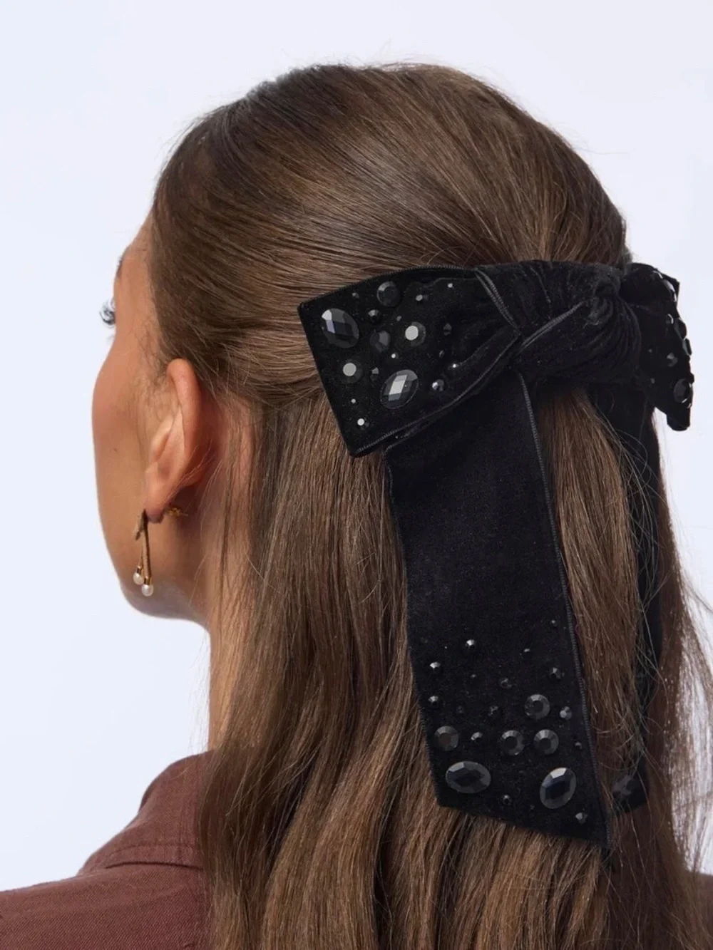 Lele Sadoughi Shirley Crystal Jet Pebble Bow - NWT